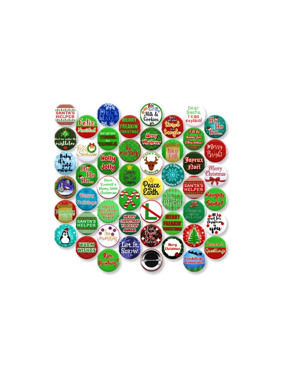 50 Pack - Merry Christmas Fun Holiday Accessory Pinback Buttons - 1.5 Inch