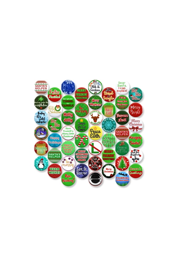50 Pack - Merry Christmas Fun Holiday Accessory Pinback Buttons - 1.5 Inch