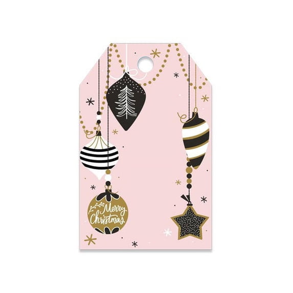 50 Pack, Merry Ornaments Gloss Gift Tag 2.25X3.5" for Gift Baskets, Gift Bags, and Wrapped Gifts, Made in USA