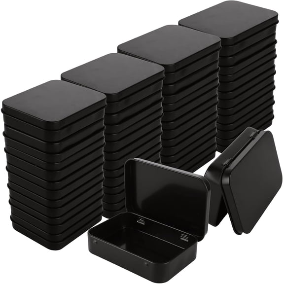 50 Pack Metal Rectangular Empty Hinged Tins - Black Mini Portable Box Containers Small Storage Kit & Home Organizer for Storage Drawing Pin Candies Jewelry Crafts