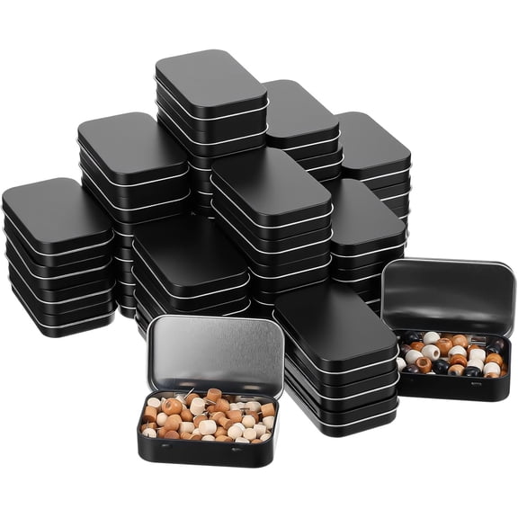50 Pack Metal Rectangular Hinged Tins, 3.74x2.36x0.86 Inch Matte Black Mini Tin Box Bulk Small Empty Storage Tins with Lids, Portable Organizer Containers for Storage Mint Candy Pins Jewelry Crafts