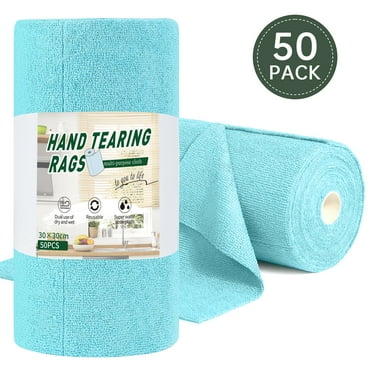 50 Pack Microfiber Cleaning Cloth Roll Reusable Tear Away Microfiber Towels for Cars 11.8"x11.8" Cleaning Rags Absorbent Microfiber Cleaning Supplies Dish Rags for Car Kitchen House, Blue