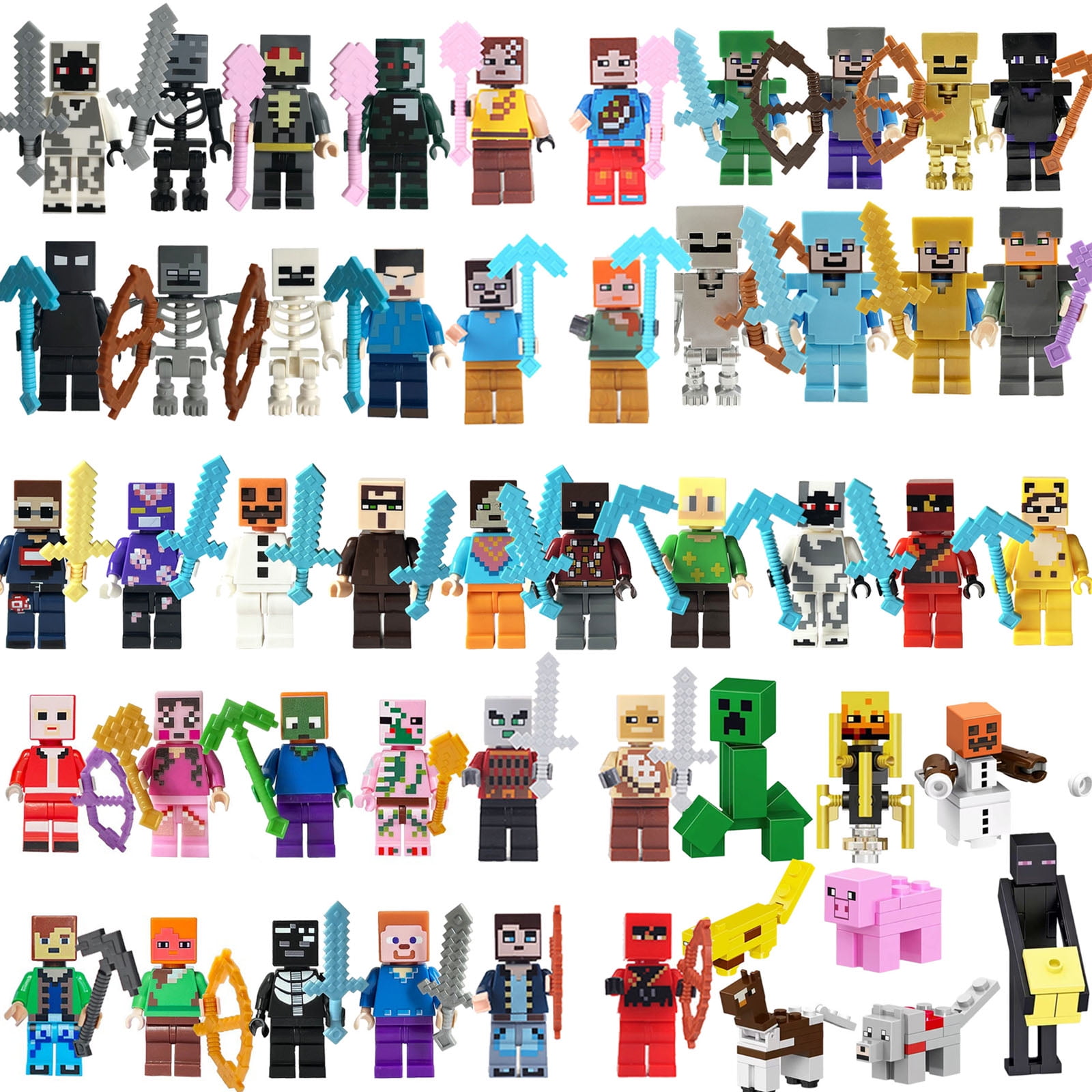 50 Pack Mine-craft Action Figures Building Blocks Toys Set 1.77 inch Minifigures Collectible for Kids Birthday Gifts
