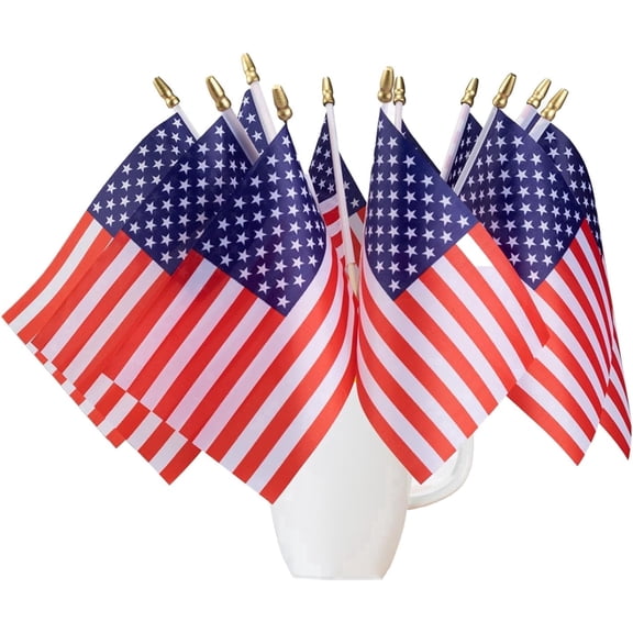 50 Pack Mini American Flags on Stick, 5x8 Inch Handheld USA Flags, Spear Top for Patriotic Decor