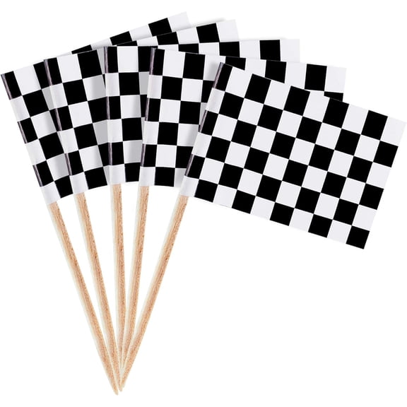 50 Pack Mini Checkered Racing Flag Finish Line Cupcake Toppers Party Decorations Picks Set