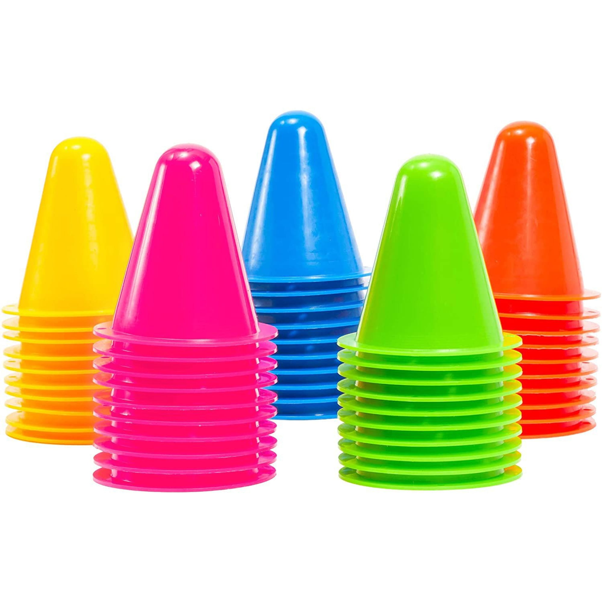 50 Pack Mini Cones for Classroom, Small Sports Markers for Soccer, Playground (Assorted Colors