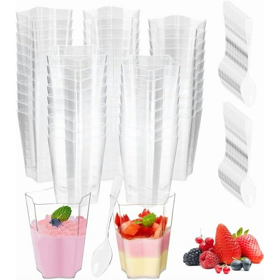 50 Pack Mini Dessert Cups with Spoons 2oz, Clear Dessert Cups Shooter Star Shaped for Jello Pudding Yogurt Parfait, Tiramisu Container Cup for Party Wedding Christmas Baby Shower