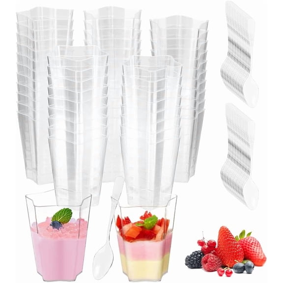 50 Pack Mini Dessert Cups with Spoons 2oz, Clear Dessert Cups Shooter Star Shaped for Jello Pudding Yogurt Parfait, Tiramisu Container Cup for Party Wedding Christmas Baby Shower