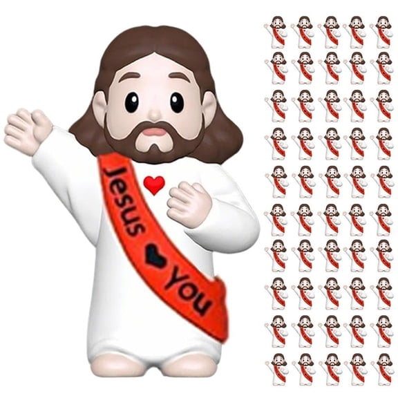 50-Pack Mini Jesus Figurines with "Loves You" Sash, Religious Easter Egg Stuffers and Sunday School Rewards, Red