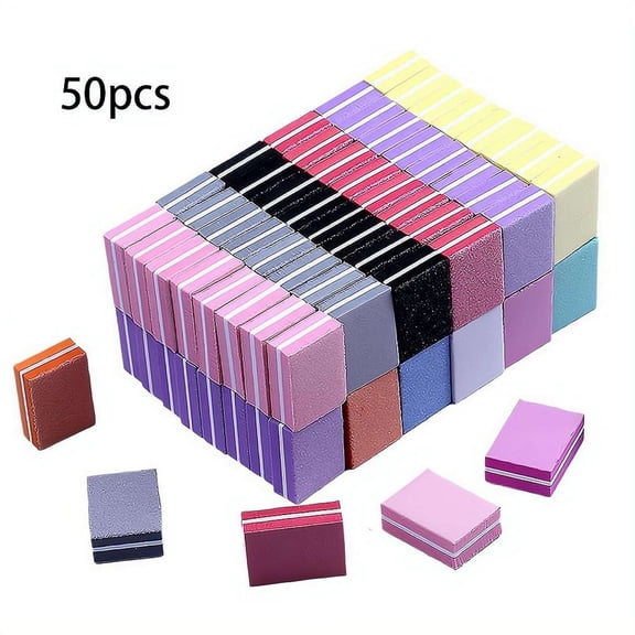 50 Pack Mini Nail Buffer B-locks, Double-Sided Foam Nail Files for Acrylic & Natural Nails, Bulk Buffing Sanding Blocks, Manicure Tools for Salon, Travel & Home
