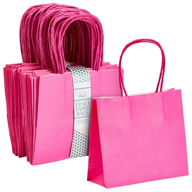 Sparkle and Bash 50 Pack Mini Pink Gift Bags with Handles, Bulk Kraft Party Favor Bags (6 x 5 x 2.5 in)