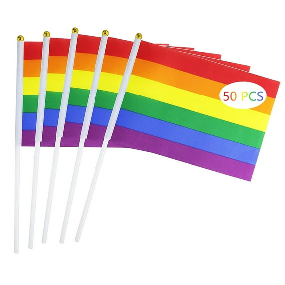 50 Pack Mini Pride Flag Small Lgbt Rainbow Flag Hand Held Stick Flags For Gay Lesbian Bisexual Transgender Parade Festival Party