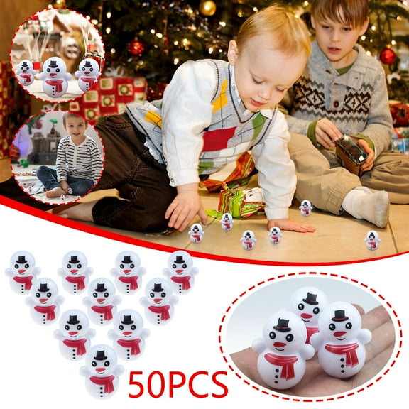 ​50-Pack Mini Snowman Wobble Toys - 1.4" Plastic Animated Figures, Christmas Party Favors White