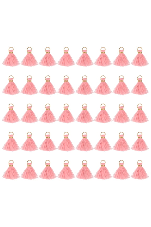 50 Pack Mini Tassels, 1 Inch Length Cotton Thread Tassels Crafting Tassels with Gold Jump Ring Fringe Ribbon Charms Pendant for DIY Keychain Crafts Decorations, Pink