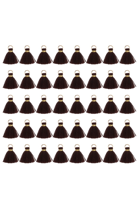50 Pack Mini Tassels, 1 Inch Length Cotton Thread Tassels Crafting Tassels with Gold Jump Ring Fringe Ribbon Charms Pendant for DIY Keychain Crafts Decorations, Coffee Brown