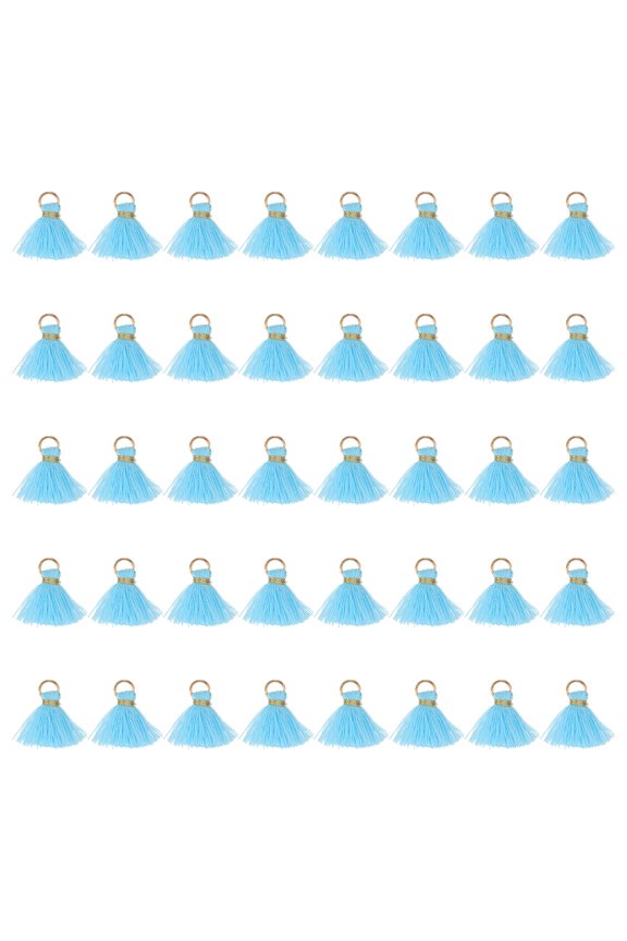 50 Pack Mini Tassels, 1 Inch Length Cotton Thread Tassels Crafting Tassels with Gold Jump Ring Fringe Ribbon Charms Pendant for DIY Keychain Crafts Decorations, Blue