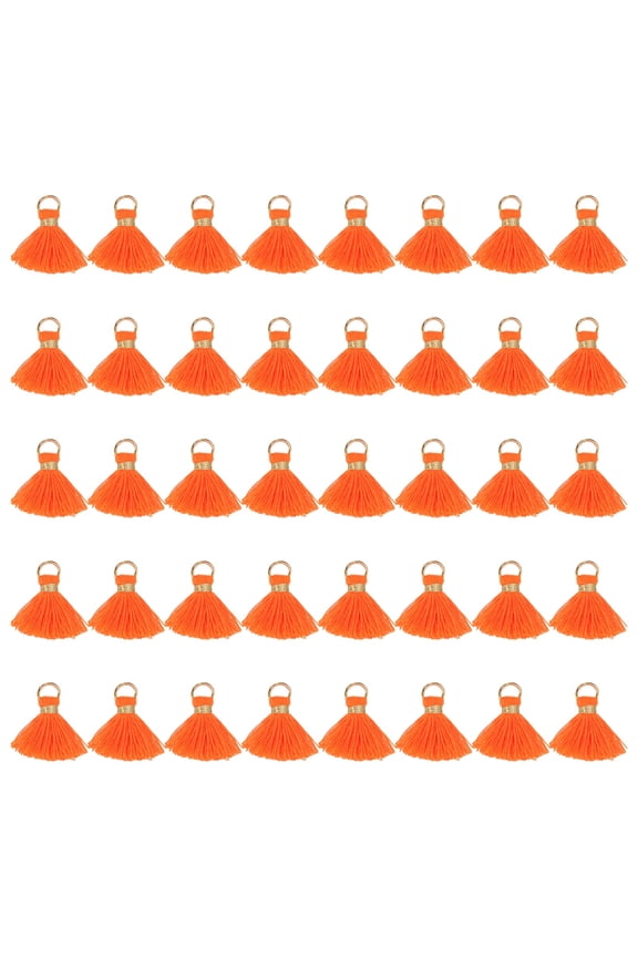50 Pack Mini Tassels, 1 Inch Length Cotton Thread Tassels Crafting Tassels with Gold Jump Ring Fringe Ribbon Charms Pendant for DIY Keychain Crafts Decorations, Orange