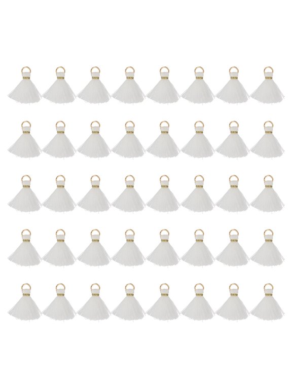 50 Pack Mini Tassels, 1 Inch Length Cotton Thread Tassels Crafting Tassels with Gold Jump Ring Fringe Ribbon Charms Pendant for DIY Keychain Crafts Decorations, White