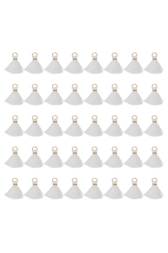 50 Pack Mini Tassels, 1 Inch Length Cotton Thread Tassels Crafting Tassels with Gold Jump Ring Fringe Ribbon Charms Pendant for DIY Keychain Crafts Decorations, White