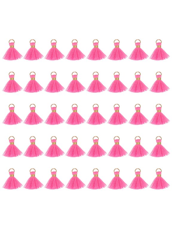 50 Pack Mini Tassels, 1 Inch Length Cotton Thread Tassels Crafting Tassels with Gold Jump Ring Fringe Ribbon Charms Pendant for DIY Keychain Crafts Decorations, Light Rose
