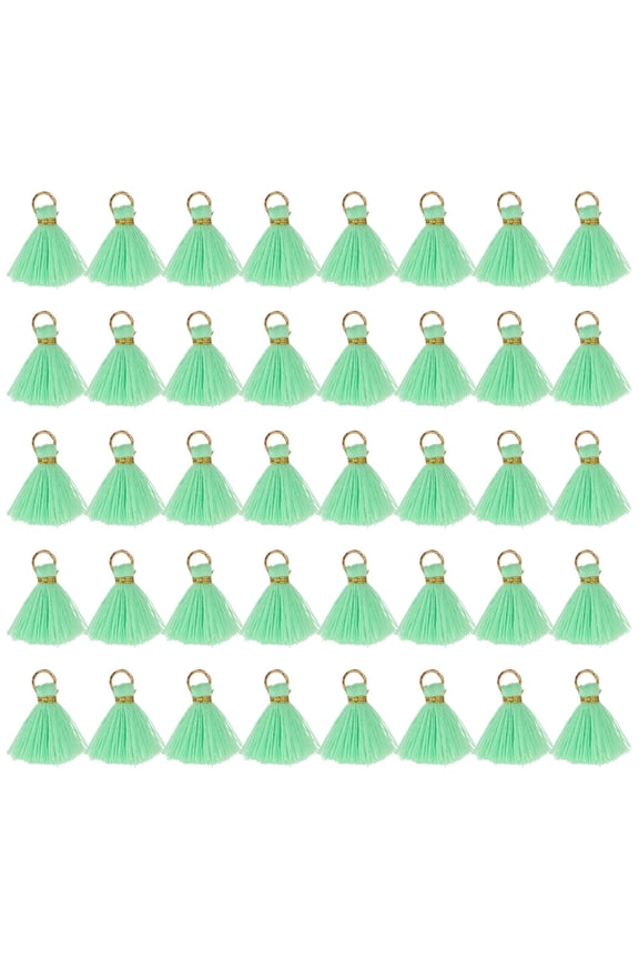 50 Pack Mini Tassels, 1 Inch Length Cotton Thread Tassels Crafting Tassels with Gold Jump Ring Fringe Ribbon Charms Pendant for DIY Keychain Crafts Decorations, Mint Green