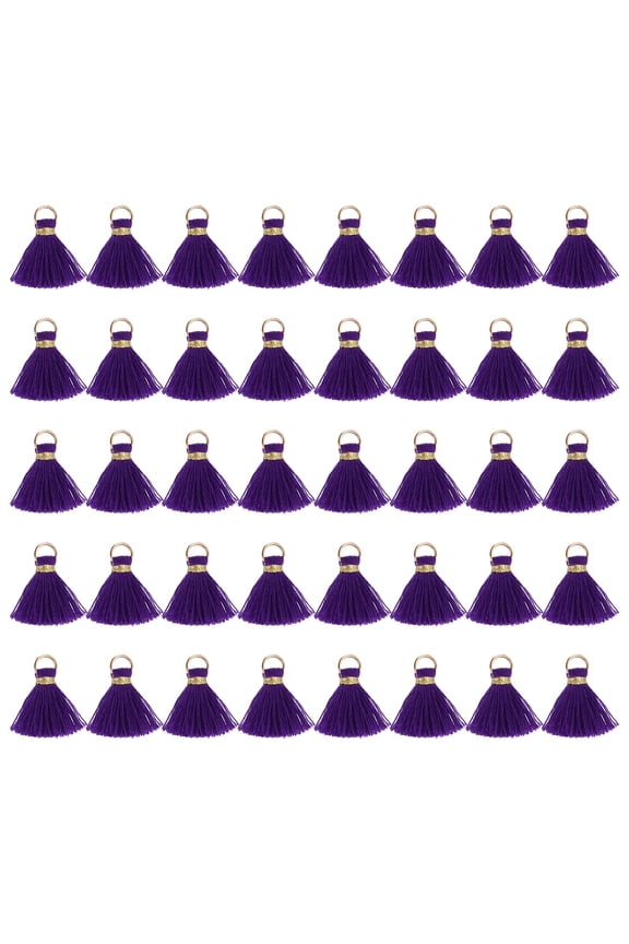 50 Pack Mini Tassels, 1 Inch Length Cotton Thread Tassels Crafting Tassels with Gold Jump Ring Fringe Ribbon Charms Pendant for DIY Keychain Crafts Decorations, Dark Purple