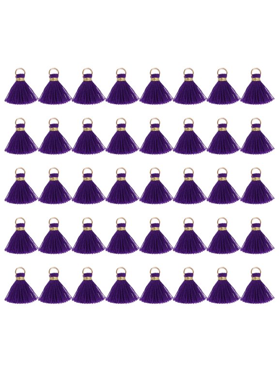 50 Pack Mini Tassels, 1 Inch Length Cotton Thread Tassels Crafting Tassels with Gold Jump Ring Fringe Ribbon Charms Pendant for DIY Keychain Crafts Decorations, Dark Purple