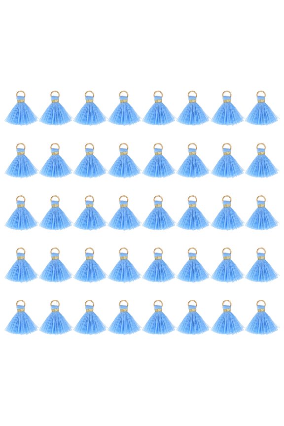 50 Pack Mini Tassels, 1 Inch Length Cotton Thread Tassels Crafting Tassels with Gold Jump Ring Fringe Ribbon Charms Pendant for DIY Keychain Crafts Decorations, Light Blue