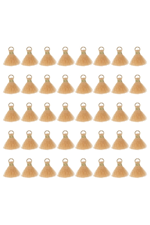 50 Pack Mini Tassels, 1 Inch Length Cotton Thread Tassels Crafting Tassels with Gold Jump Ring Fringe Ribbon Charms Pendant for DIY Keychain Crafts Decorations, Light Khaki