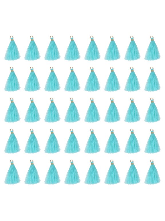 50 Pack Mini Tassels, 2 Inch Length Cotton Thread Tassels Crafting Tassels with Gold Jump Ring Fringe Ribbon Charms Pendant for DIY Keychain Crafts Decorations, Turquoise