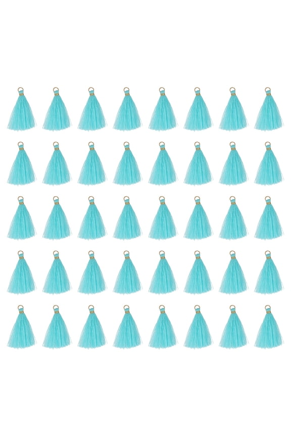 50 Pack Mini Tassels, 2 Inch Length Cotton Thread Tassels Crafting Tassels with Gold Jump Ring Fringe Ribbon Charms Pendant for DIY Keychain Crafts Decorations, Turquoise