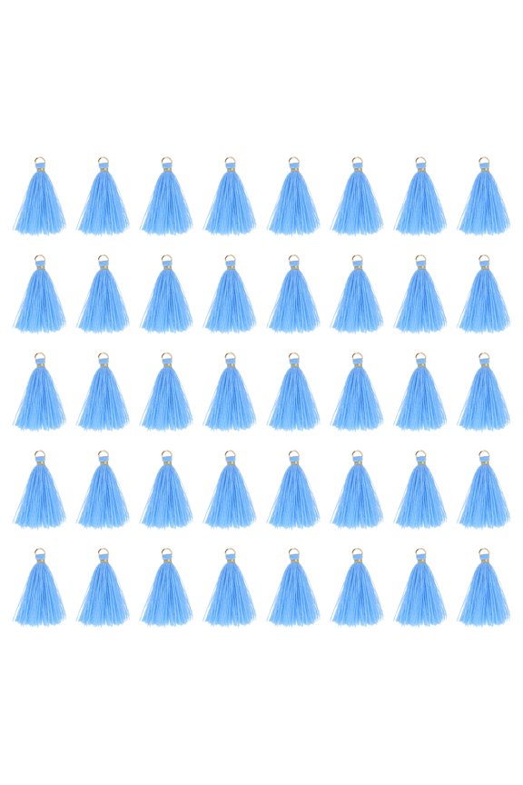 50 Pack Mini Tassels, 2 Inch Length Cotton Thread Tassels Crafting Tassels with Gold Jump Ring Fringe Ribbon Charms Pendant for DIY Keychain Crafts Decorations, Light Blue