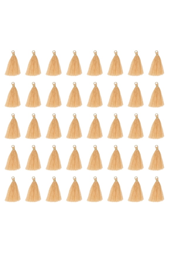 50 Pack Mini Tassels, 2 Inch Length Cotton Thread Tassels Crafting Tassels with Gold Jump Ring Fringe Ribbon Charms Pendant for DIY Keychain Crafts Decorations, Light Khaki