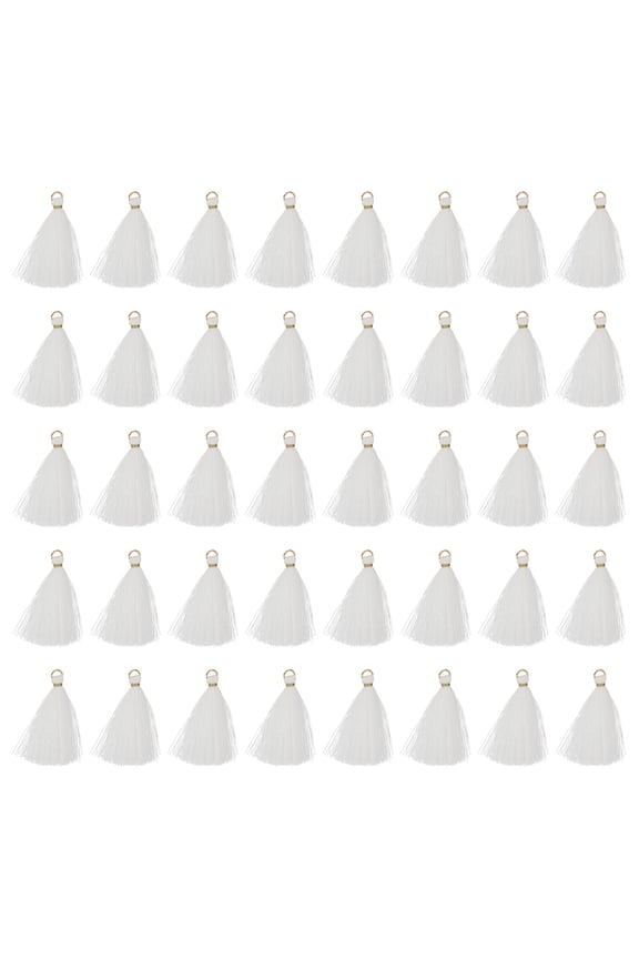 50 Pack Mini Tassels, 2 Inch Length Cotton Thread Tassels Crafting Tassels with Gold Jump Ring Fringe Ribbon Charms Pendant for DIY Keychain Crafts Decorations, White