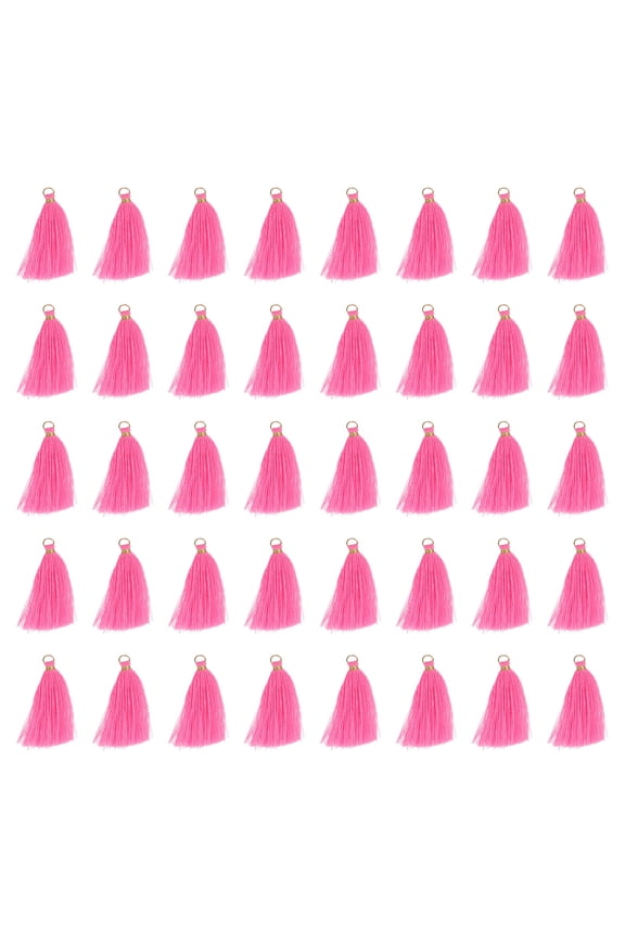 50 Pack Mini Tassels, 2 Inch Length Cotton Thread Tassels Crafting Tassels with Gold Jump Ring Fringe Ribbon Charms Pendant for DIY Keychain Crafts Decorations, Light Rose