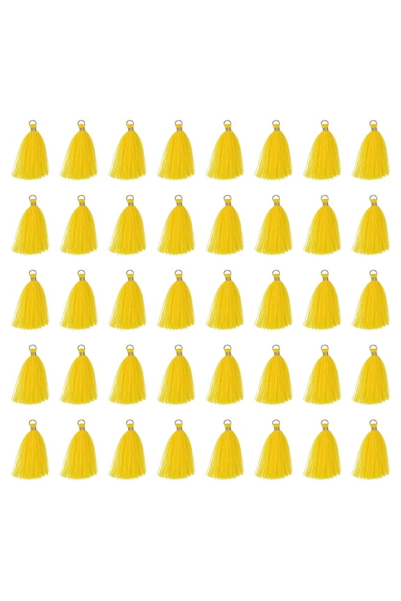 50 Pack Mini Tassels, 2 Inch Length Cotton Thread Tassels Crafting Tassels with Gold Jump Ring Fringe Ribbon Charms Pendant for DIY Keychain Crafts Decorations, Yellow