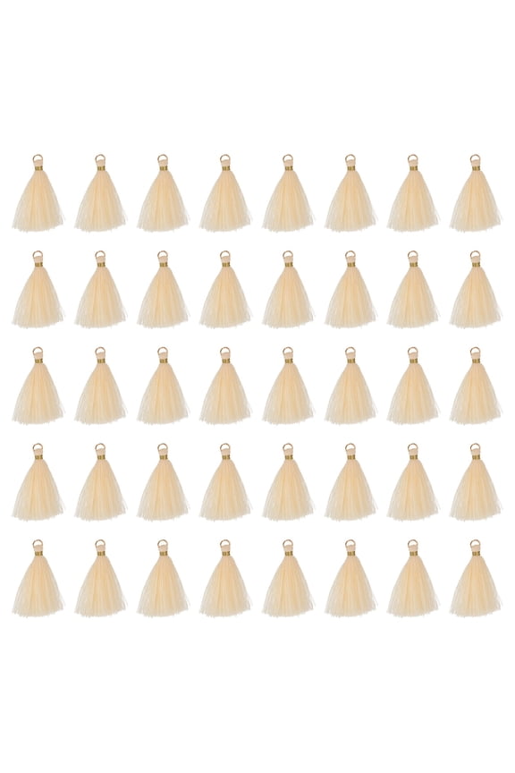 50 Pack Mini Tassels, 2 Inch Length Cotton Thread Tassels Crafting Tassels with Gold Jump Ring Fringe Ribbon Charms Pendant for DIY Keychain Crafts Decorations, Beige
