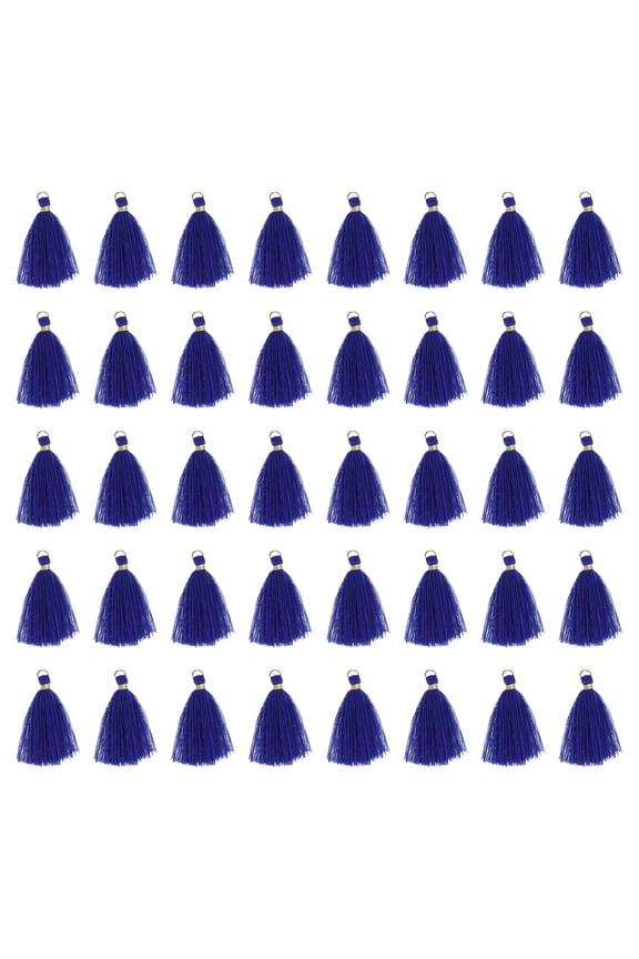 50 Pack Mini Tassels, 2 Inch Length Cotton Thread Tassels Crafting Tassels with Gold Jump Ring Fringe Ribbon Charms Pendant for DIY Keychain Crafts Decorations, Dark Blue