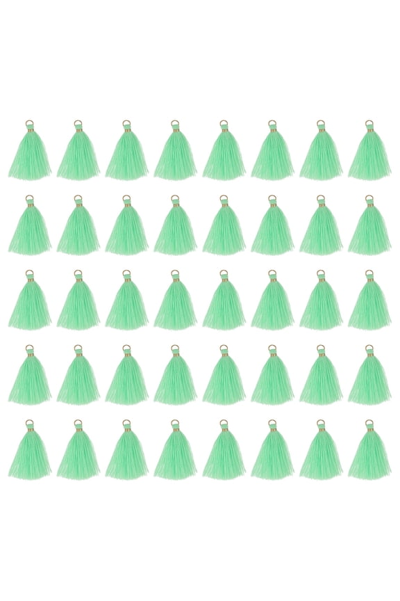 50 Pack Mini Tassels, 2 Inch Length Cotton Thread Tassels Crafting Tassels with Gold Jump Ring Fringe Ribbon Charms Pendant for DIY Keychain Crafts Decorations, Mint Green