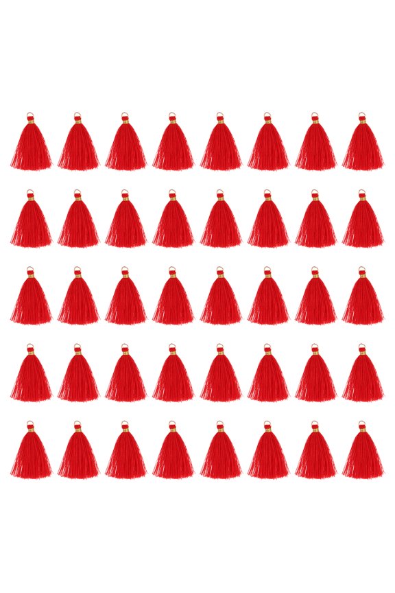 50 Pack Mini Tassels, 2 Inch Length Cotton Thread Tassels Crafting Tassels with Gold Jump Ring Fringe Ribbon Charms Pendant for DIY Keychain Crafts Decorations, Bright Red