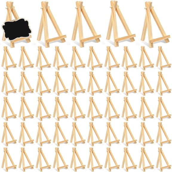 50 Pack Mini Wood Easel Stand, 5 Inch Small Wooden Tripod Stand Mini Display Table Easels for Painting Portable Canvas Photo Picture Sign Displaying Small Business Cards Artist Phone Wedding