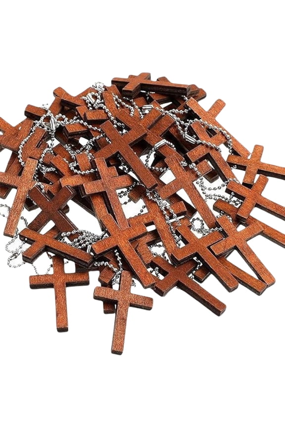 50 Pack Mini Wooden Cross Pendant, Small Religious Charm for Craft Projects, Jewelry Making, and Bag Decoration