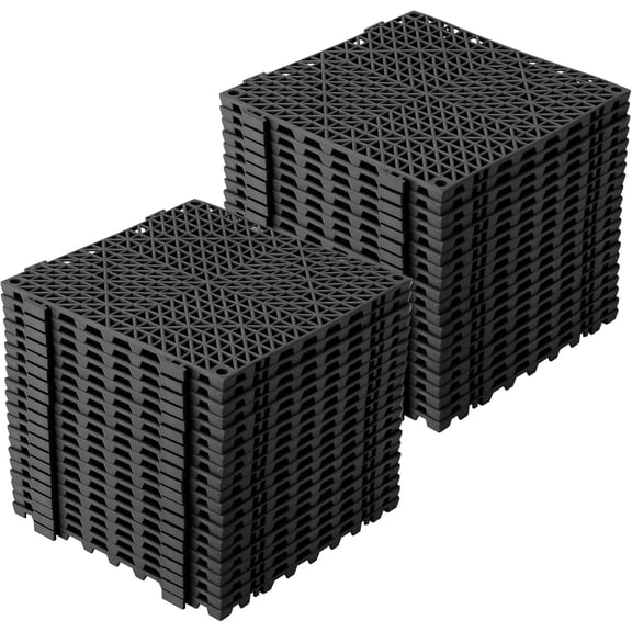 50 Pack Modular Interlocking Cushion 12" x 12" Interlocking Floor Tiles Soft PVC Floor Non-Slip Splicing Waterproof Mat,Non-Slip Drainage Holes for Kitchen, Yard, Pool,Patio, Bathroom,Black