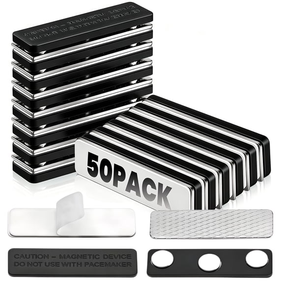 50 Pack Name Tag Holders with Magnets for Securely Attaching ID Badges and Name Tag and Accessories - Adhesion with Sticker Backing Included