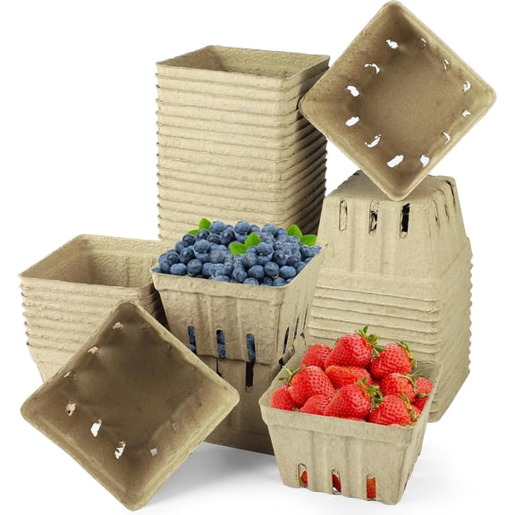 50 Pack Natural Pulp Fiber Berry Basket Small Strawberry Basket Molded Berry Baskets Produce Vented Container for Blueberry Raspberry Egg Vegetable Farmer Market Grocery Store Backyard Party