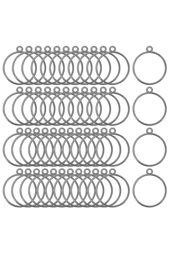 50-Pack Open Bezels for Resin, Round Open Back Bezel Pendants for Resin Jewelry Making/DIY Earrings Necklace, Alloy Hollow Frame Pendants [Black]