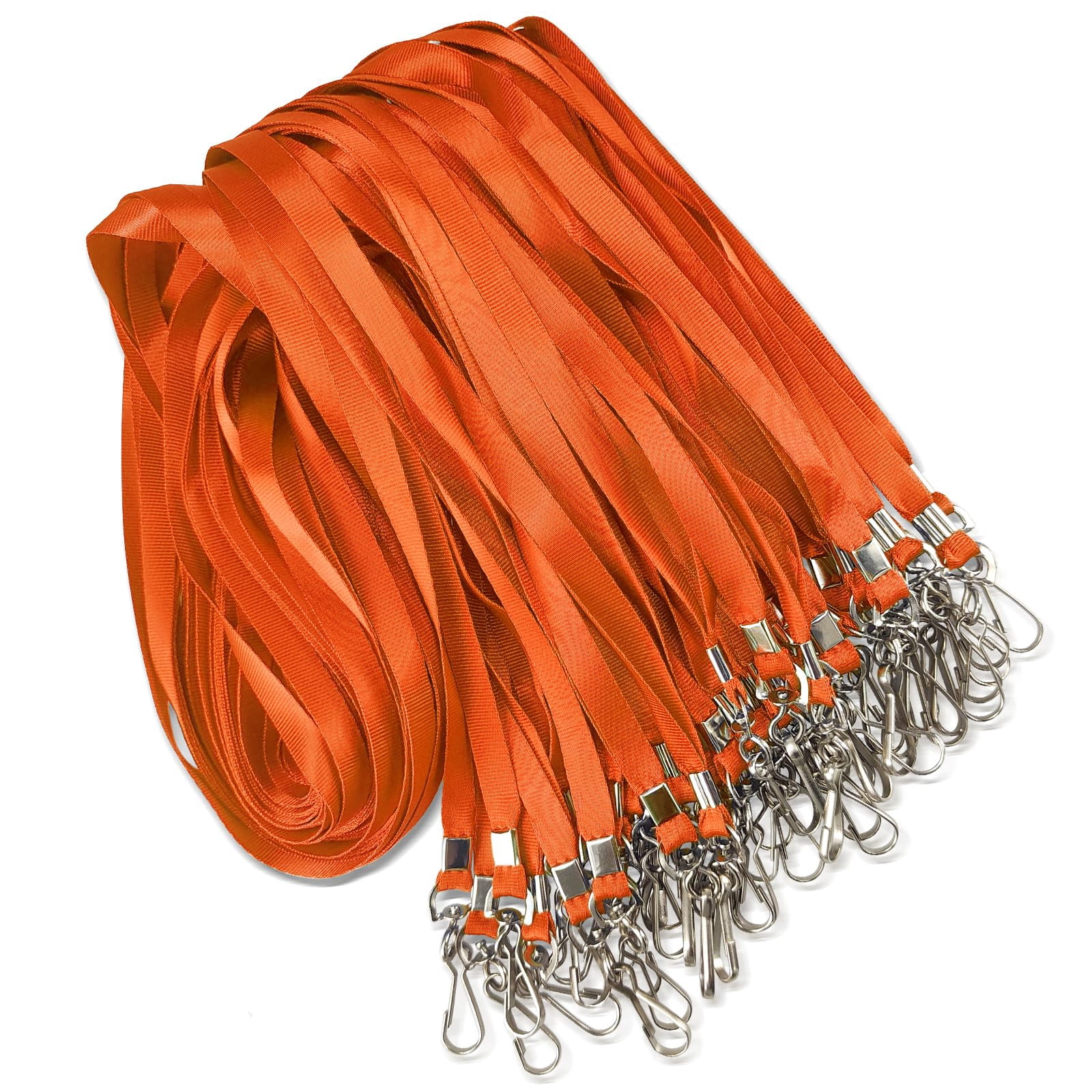 50 Pack Orange Flat Lanyard For Id Badge Holder With Swivel Hook And Clip