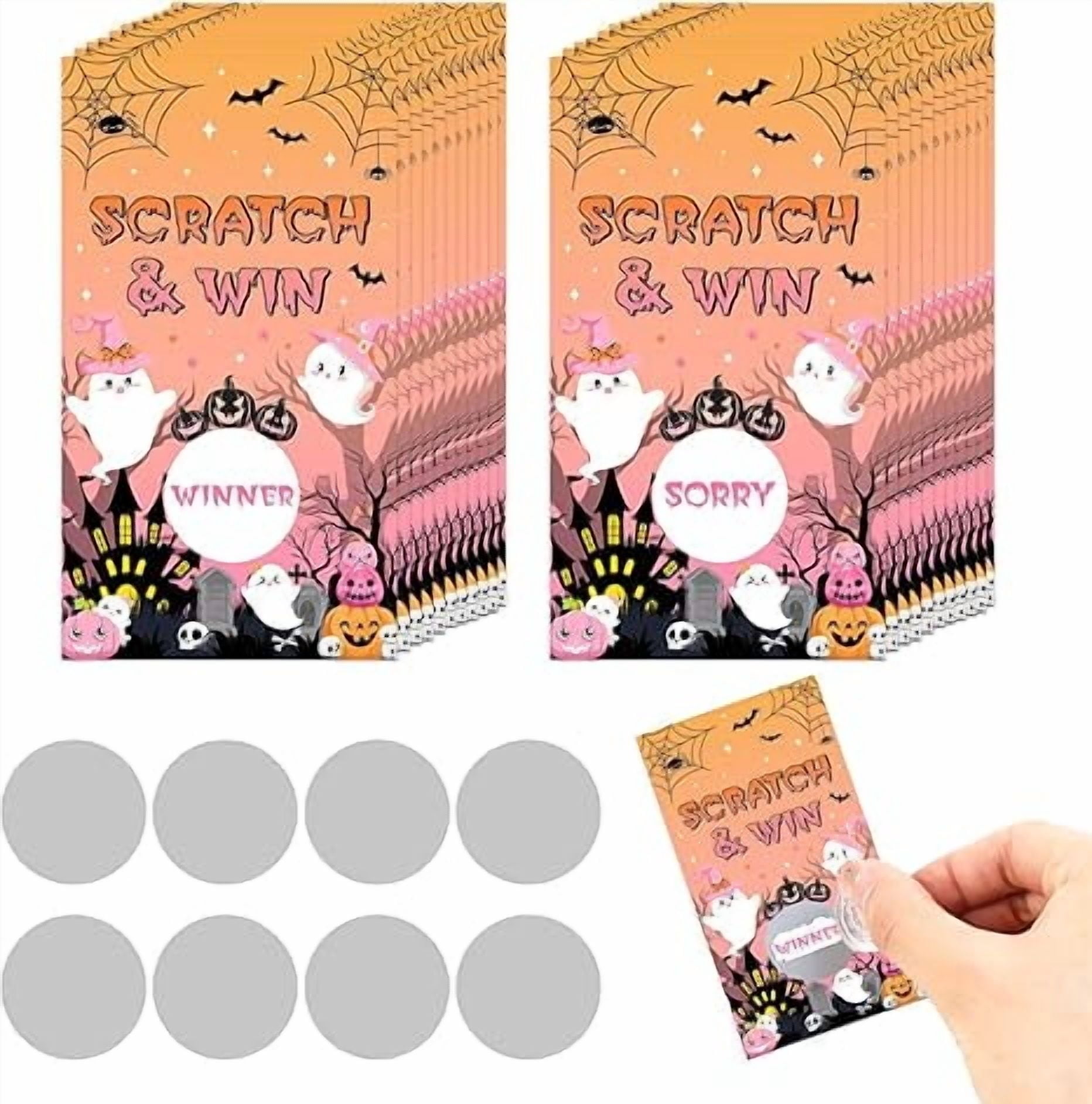Spooky Raffle 50 Pack Orange Pink Halloween Scratch Off Cards, Halloween Party Game ...