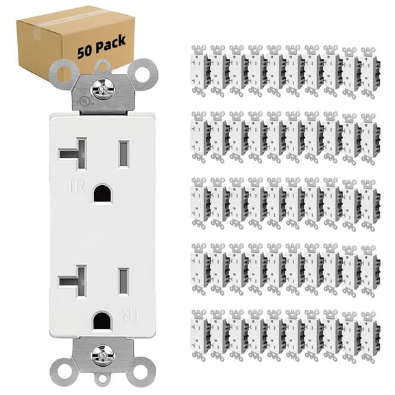 50 Pack Outlet Socket Decora Duplex Receptacle 20 Amp 125 Volt Grounding