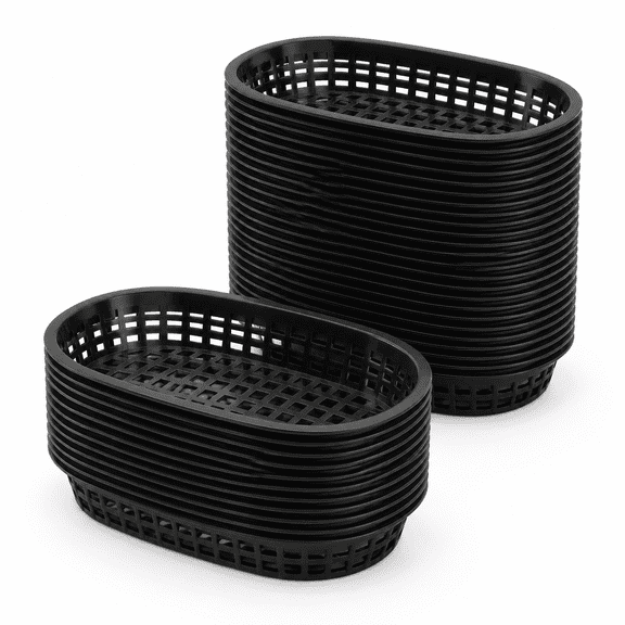 50 Pack Oval Plastic Food Serving Baskets for Fast Food, Fries, Fruits, and Parties